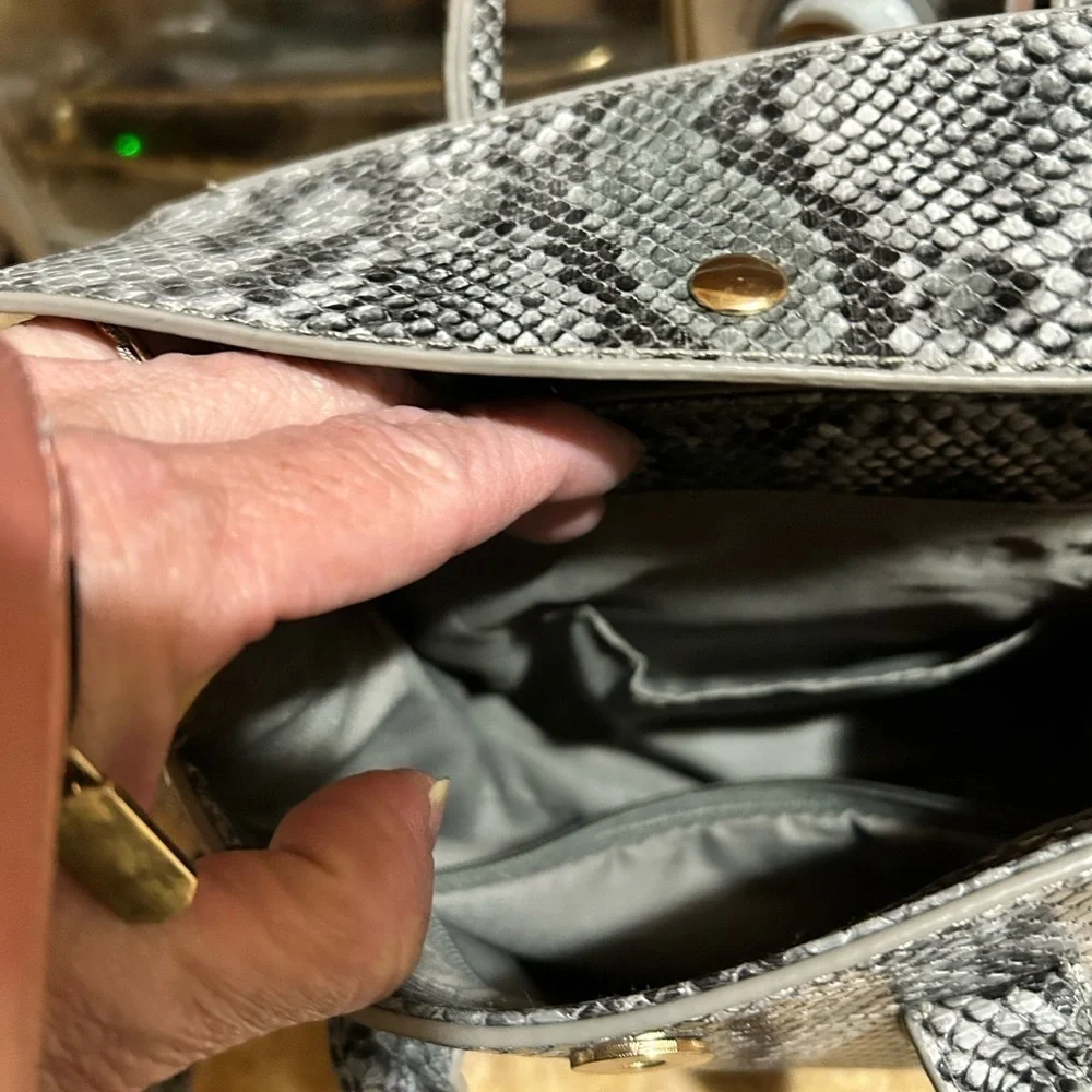 Gray Structured Satchel with Snakeskin Texture